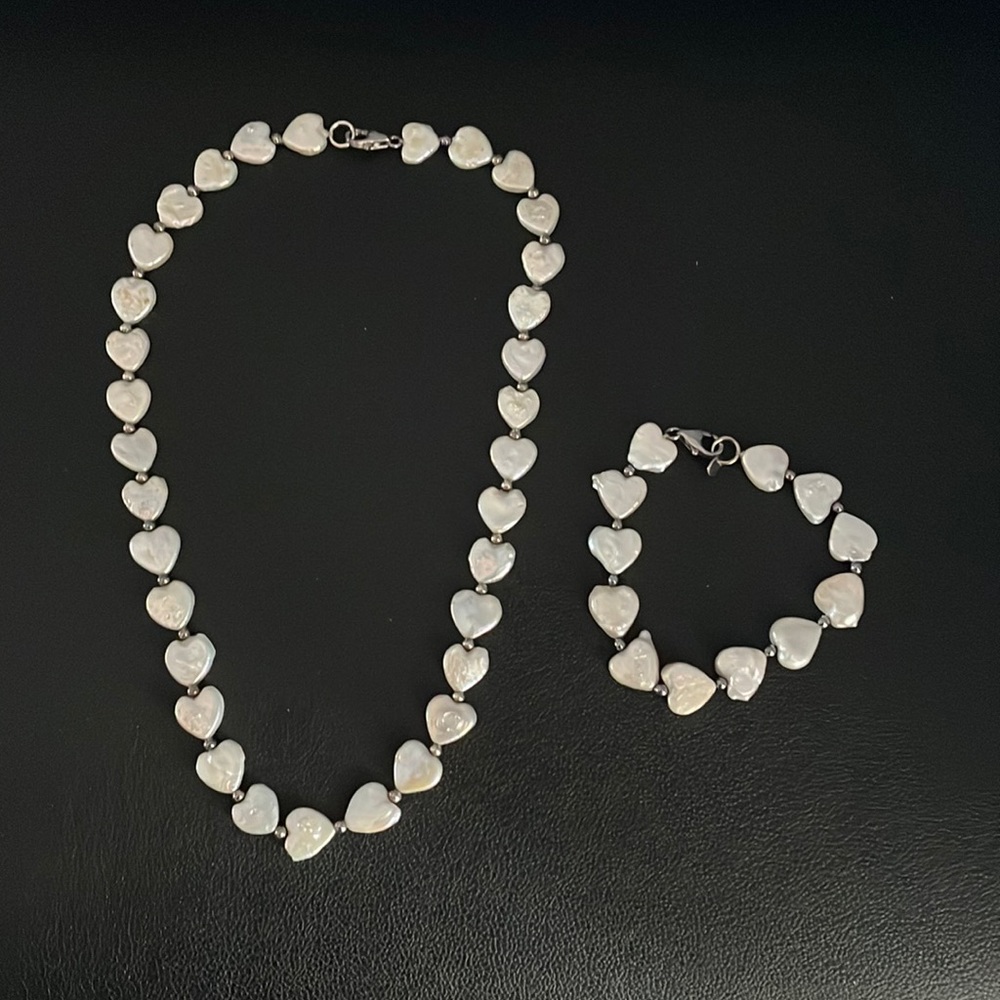 Mother of Pearl and sterling silver necklace with matching bracelet
